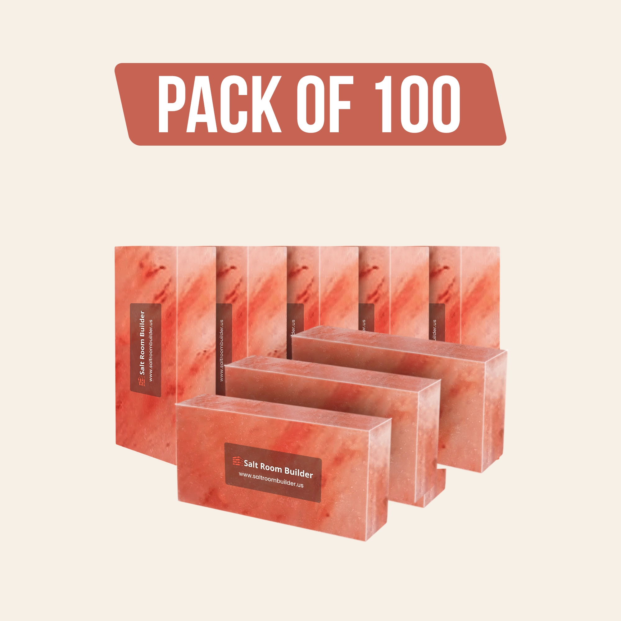 Himalayan Salt Bricks 8" x 4" x 2" - Pack of 100 with 3 free Saltite