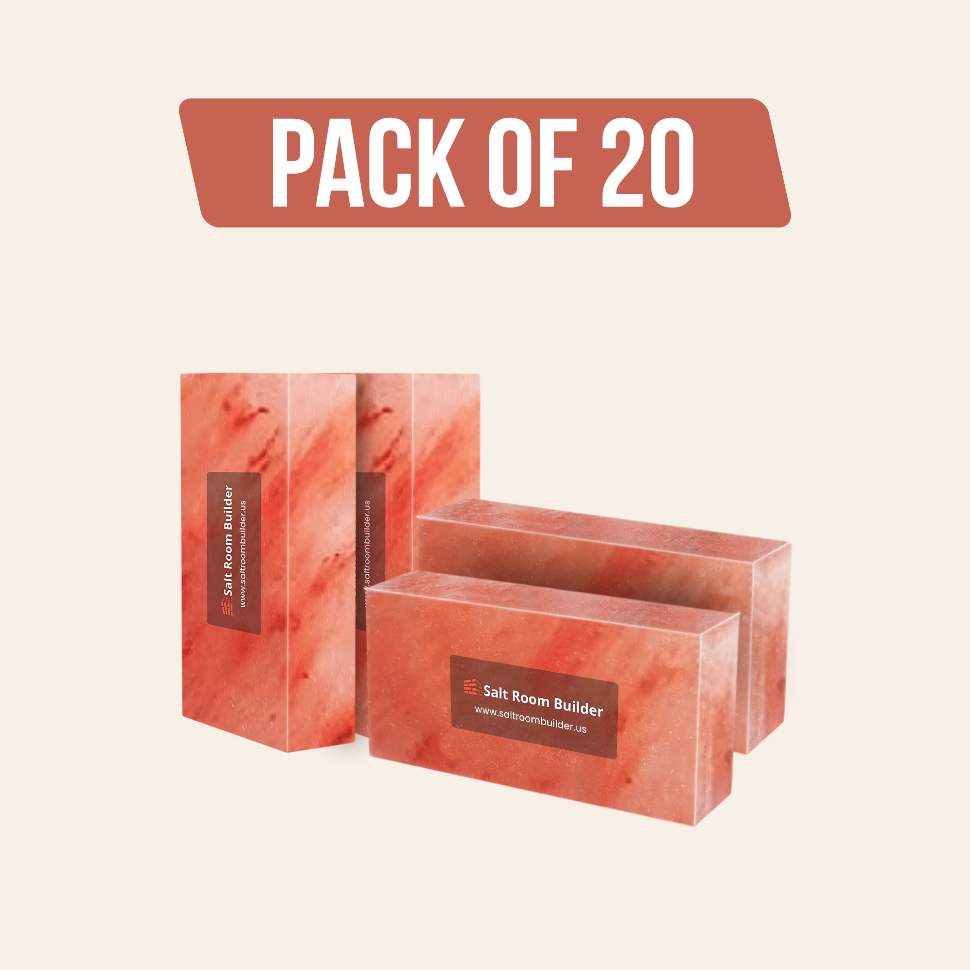 Himalayan Salt Bricks 8" x 4" x 2" - Pack of 20 - Free Shipping