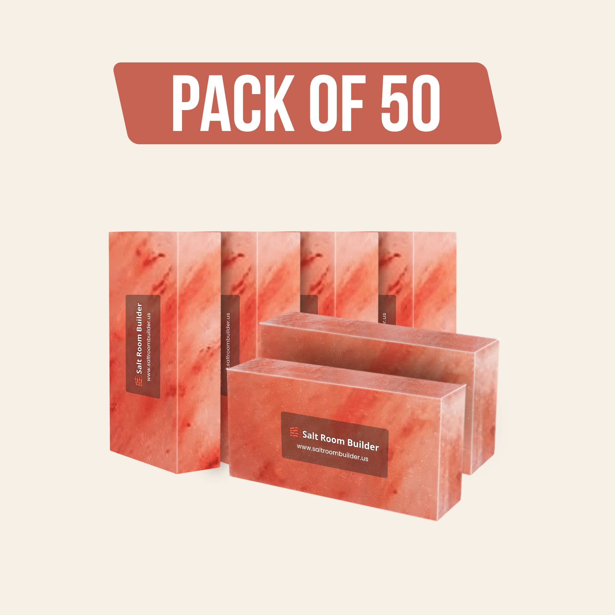 Himalayan Salt Bricks 8" x 4" x 2" Pack of 50 With Free 2 Saltite