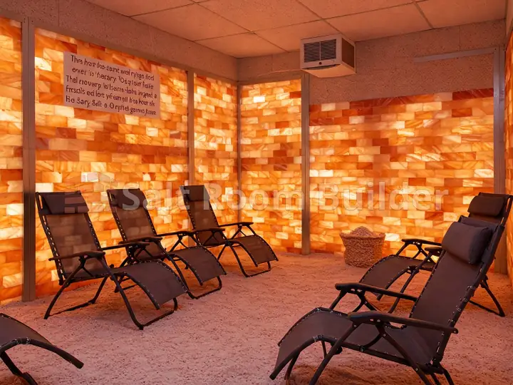 Complete salt room concept with salt walls, granulated salt floor and loungers