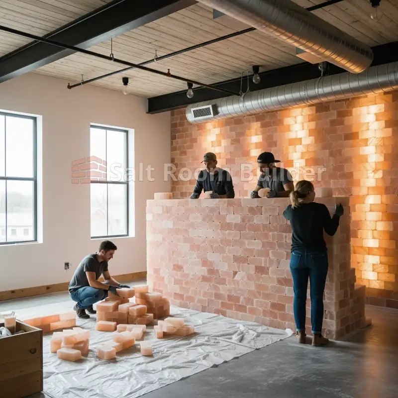 Himalayan salt wall construction in a commercial loft space