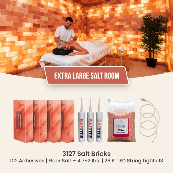 Extra large salt room material package with salt bricks, Saltite, floor salt and LED lights