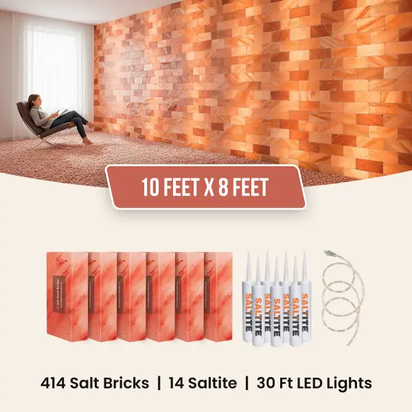 10 x 8 ft Himalayan salt wall material kit with bricks, Saltite and LED lights